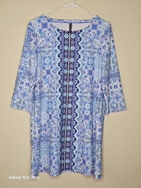 Aqua Et Sol Blue Patterned Women's Tunic Dress